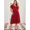 Robes de grande taille 2023 à manches courtes robe de mariage de luxe col en V dentelle femmes été mi-longue à volants Madi