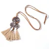 Kvinnor Charm Vintage Bohemian Ethnic Tassel Pendant Halsband Choker Lång lädertröja Ropkedjekläder Smycken Tillbehör Fashion JewelryNecklace