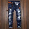 Motorcykeln herrvarumärke jeans rippad design plus size mode ruin hög kvalitet rak