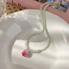 Hänge halsband minar handgjorda rosa blå färgharts tulpanblomma för kvinnor kristallsimulerad pärla sträng choker halsband