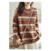 Women's Knits Tees Sweater Women's Autumn and Winter New Women's Top Thin Line Stripes Art Fashion Western Style Women's Wear Inner Style 1c