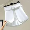 Damesbroeken Zware industrie bezaaide kralenset Diamantpak Shorts herfst veelzijdige zomer witte hoge taille slanke brede been vrouwen