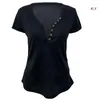 Women's T Shirts Women Summer Sexy Ribbed Knit Skinny Top Short Sleeve Button Up Deep V-Neck Bodycon T-Shirt Slim Plain Blouse Streetwear