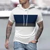 Erkek Tişörtler Erkekler Hooded Tee Avrupa tarzı Kısa Kollu Kısa Kollu Çizgili Kapşın Gömlek Top Tees-Shirt Erkek Giyim 2023