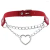 Chaker Heart Goth Chain Chain Collar para mulheres meninas de couro preto Kawaii Cosplay Jewelry Grunge Acessórios