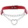 Choker Heart Goth Neck Chain 펑크 칼라 여자 소녀 검은 가죽 Chocker kawaii 코스프레 보석 그런 런지 액세서리