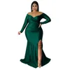 Plus Size Dresses Women's Sexy V-Neck Maxi Elegant Party Nightclub Mermaid Dress Lady Solid Split Floor Long Evening