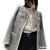 Women's Jackets French Style Autumn Black White Striped Jacket Women Single Breasted Loose Small Fragrance Outwear