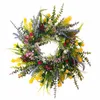 Decorative Flowers Easter Front Door Wreath Artificial Leaf Carrot Plaid Print Handmade Garlands Hanging Ornaments Festival Home