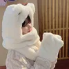 Hats Scarves Sets Winter Thickened Bear Hat Scarf All-in-one Female Korean Version Cute Fashion Cycling Warm Gloves Three-piece Set 231118