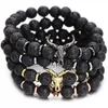 Pärlstav kvinnliga smycken armband strängar punk cz bl huvud skl män mode 8mm lava sten pärlor charm armband armband rame gåva drop del dhdms