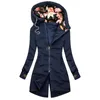 Frauen Trenchcoats Herbst Winter Frauen Langarm Mantel Reißverschluss Unregelmäßiger Blumendruck Kapuze Jacke MantelFrauen