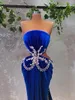 Party Dresses 2023 Royal Blue Long Prom Velvet Strapless Wedding Dress Plus Size Custom Made Beaded Crystals Evening Clows