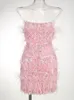 Abiti casual Sexy Mini abito senza spalline in piume di paillettes Estate Donna Rosa senza maniche Paillettes Slim Elegant Party Club Evening Dres