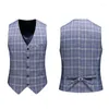 Men's Suits Men's Suit Business Casual Professional Wear 3-piece Blazer Pants Vest Blue Checked Double-breasted