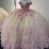 Розовые мексиканские платья Quinceanera ручной работы с 3D цветочной аппликацией и бусинами, вечерние бальные платья принцессы на день рождения, Vestidos XV Anos