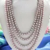 Chains Hand Knotted Necklace Natural 7-8mm White Lavender Freshwater Pearl Sweater Chain Nearly Round 100inch