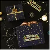 Confezione Regalo Carta Da Imballaggio Colore Metallico Stampa Blu Scuro Carte Oro 73X51 Cm Albero Di Natale Fiocco Di Neve Motivo Decorativo 0 66Wk Dr Dhjly