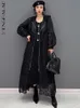 女性用ジャケットShengpalae Woman Hollow Out Printing Hooded Trench Coat Roose Zipper Cardigan Blackアウターウェア服2023 Spring 5R1164 230418