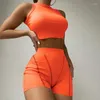 Chándales de mujer EWSFV 2023 Primavera y verano Moda Casual Sexy Roscado Cintura alta Cuello redondo Chaleco Top Shorts Conjunto de mujer