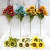 Decorative Flowers Artificial Silk Cloth Multipurpose Wedding Fake Sunflower 3 Head Home Pastoral Living Room DIY Colorful With Leaves