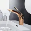 Rubinetti della cucina Creatività 4 colori Bacino Rubinetto del bagno in oro rosa Cascata Monoforo Rubinetti per miscelatori per acqua fredda e acqua