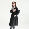 Kvinnorjackor 2023Autumn och Winter Navy Collar Splicing Color Windbreaker Coat Women's Design Sense of Midlength 230418