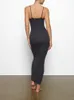 Casual klänningar Hirigin Gaun Bodycon Panjang Wanita Tali Spaghetti Selempang Tanpa Lengan Renda Warna Solid Ramping Klub Pesta Musim Panas 230418