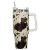 US Stock 40oz en acier inoxydable gobelers tasses avec couvercles et paille à la paille Print de vache à imprimé léopard de la chaleur de voyage de voyage
