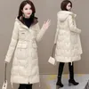 Elegant wegwerp donsjack met capuchon dames winter 2023 nieuwe slim fit mode halflange warme jas met veters