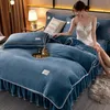 Bedding sets Bed skirt milk velvet four piece bed set winter thickened coral bedding doublesided duvet cover flannel 231118