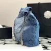 TOP Designer Bag Water Wash Gradient Denim Blue 22bag Garbage Bag Shoulder Backpack Gold Coin Chain One Shoulder Cross Shoulder Carrying Bag Fashion Trend Women's Bag