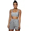 Casual Solid Shorts Set Ladies Tracksuits Crop Top and Drawstring Shorts 2 Piece Matching Sportswear Set Summer Athleisure Outfits
