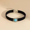 Choker Vintage Black Velvet Single Layer Turquoise ketting sieraden voor vrouwen Gotisch trendy feest- en banketaccessoires geschenk