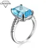 Cluster Ringe 925 Silber Ring Schmuck Damen Einfach Aquamarin Zirkon Verlobung Hochzeit Geburtstag Party Geschenk