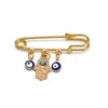 Fatima Hamsa Mano blu turca Spilla malocchio Spilla color oro Spilla con ciondolo in lega per donna Uomo Gioielli di moda BE102 Gioielli di modaSpille Accessori di gioielli