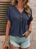 Damen T-Shirt Sommer Retro Kurzarm Top Einfarbig V-Ausschnitt Pullover Shirt T-Shirts Damen Casual Loose Buttons Street T-Shirt 230419