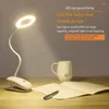 Tischlampen LED-USB-Lampe zum Anklemmen, flexibel, dimmbar, ringförmiges Design, wiederaufladbarer Speicher, Nachttischlampe, Schule, weiß