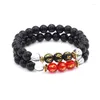 Strand Tibetian Om Mani Padme Hum Carved Obsidian Beads Charm Armband Lava Matte Stone Armband för män och kvinnor gåva grossist