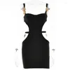Casual Dresses Sexy Club Luxe Irregular Dress Summer Color Contrast Straps Backless Design Fashion Ladies Sheath Short Party Clothing