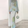 Two Piece Dress Vintage Elegant Printed Outfits Commute Lady Oneck Batwing Sleeve Blouse Top Long Skirts Suit 2023 2Pc Dresses Sets 230419