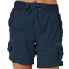 Women's Shorts Women Shorts Cargo Short Pants Cotton Linen Pants Pocket Elastic Waist Summer Women Beach Solid Color Sliming Comfot Breathable 230418