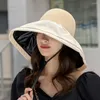 Wide Brim Hats Women's Summer Shade Cap Fashion Big Hollow Out Ceiling Design Sun Hat Female Travel Bow Bucket