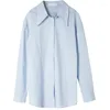 Camicette da donna manica lunga coreana azzurra per donna autunno francese vintage top camicia casual con scollo a polo chemise femme 24404
