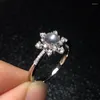 Cluster Rings Original Design Diamond Kind Natural Chalcedony Egg Round Snowflake Opening Adjustable Ring Fresh And Elegant Silver