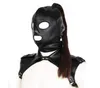 Latex Unisex Hood Mask Sexy PU Leather Masks Men Women Cosplay Flirting Hair Ponytail Chest Belt Headgear Sexy Cosplay Accessory Y9857649