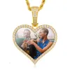 Amoureux mémoire bijoux 38mm 925 argent Sterling VVS Moissanite diamant glacé coeur personnalisé Photo pendentif collier