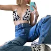 Damestanks Camis Sexy Summer Cow Print Crop Tops V Neck Mouwess Sling Halter Vest met metalen ring voor meisjes Streetwear 230419