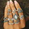 Bröllopsringar midi -ring sets antik silverfärg elefant blomma blad ögon kristall knog för kvinnor finger smycken tillbehör 11 st