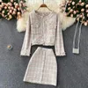 Work Dresses 2023 Autumn And Winter Fashion Ladies Suit Plaid Fringed Short Jacket Sexy Tweed Mini Skirt 2-piece Set